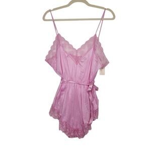 Vintage 70s 80s Gilligan O Malley Bodysuit One Piece Slip Romper Teddy Pink Lace